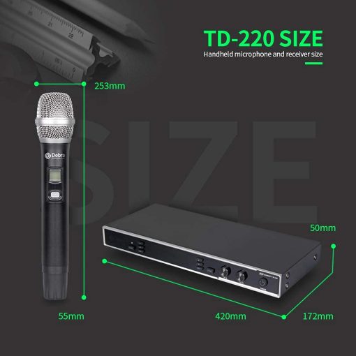 Sistema de Microfonos Inalambricos Profesionales Debra Audio Modelo TD-220 con Verdadera Diversidad UHF de 2 Canales y 2 Microfonos Inalambricos de Mano (TD-220) - Imagen 5