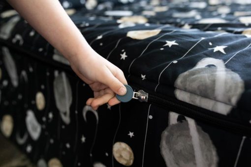 Juego de Cama con Tema del Espacio para Niños, Ropa de Cama con Cremallera Duradera, Sabanas Negras y Edredon del Sistema Solar y Estrellas del Universo, Incluye Funda de Almohada y Cojin, Facil de Hacer y Lavar - Imagen 2