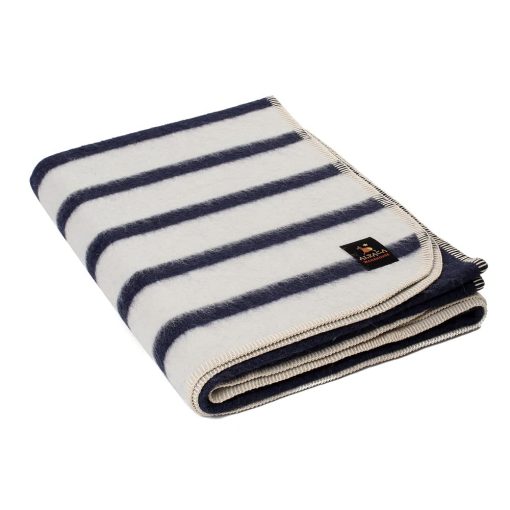Manta Gruesa de Lana de Alpaca - Manta de Lana de Alpaca de Alta Calidad para Camping al Aire Libre o Uso en Interiores | Mantas Suaves de Lana de Alpaca Peruana (Azul Marino/Ivory, Twin)