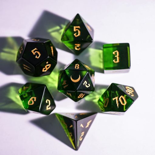 Set de Dados LANGWEI DND, Bonito Verde Peridoto D&D Polyhedral Dice, Gemas Naturales para Juegos de Mesa TRPG DND Dungeons and Dragons,7 Pzas