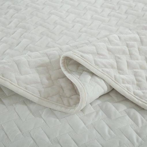 Juego de Edredon de Terciopelo Liians, Conjuntos de Ropa de Cama de Lujo, Elegante Ultra Suave Edredones de Terciopelo, Mantas, Colchas con Patron de Tejido Acolchado para Todas las Estaciones, Blanco, Tamano Queen - Imagen 7