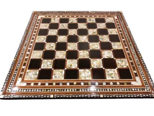 Tablero de ajedrez incrustado con madreperla hecho a mano egipcio (16.8 pulgadas m11)