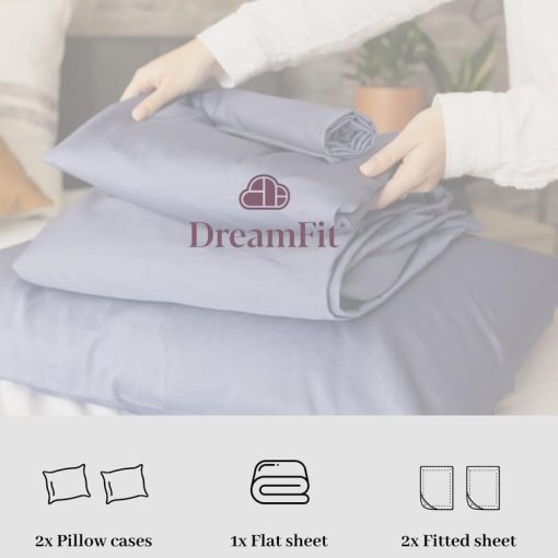 Juego de sabanas DreamFit DreamChill Cooling Bamboo Viscose para camas ajustables con correas elasticas en las esquinas de 20 pulgadas de bolsillo extra profundo transpirables suaves al tacto 100% fabricadas en EE. UU. Tamano California King dividido Azul - Imagen 6