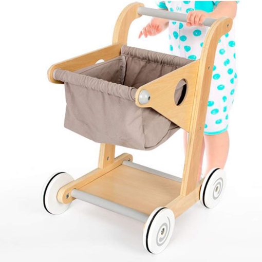 Carrito de Compras de Madera Pequeno Comprador de Juego de Roles para Ninos Regalos, 30x34x45cm - Imagen 6
