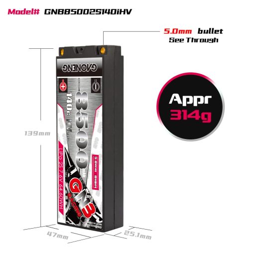 Bateria de Lipo GAONENG GNB 7.4V 2S 140C 8500mAh con Estuche Rigido y Conector de Estilo Dean para Modelos Hobby RC Dispositivos Electricos RC Serpent 4 X 4 Fuera de Carretera y en Carretera Coche RC - Imagen 5
