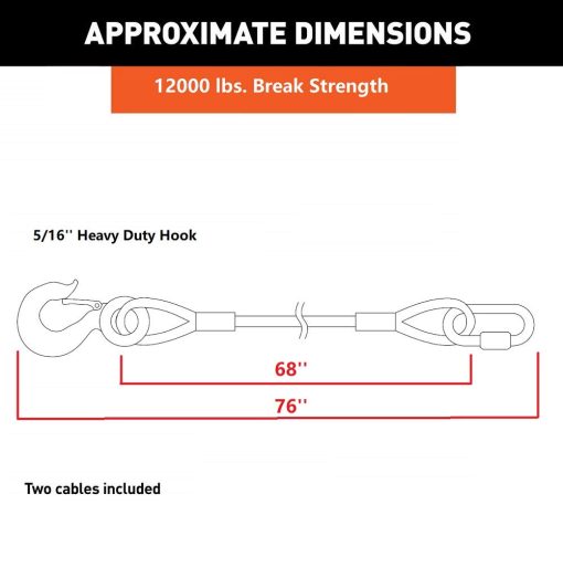 Cables de seguridad para remolque DLLRV de 68 pulgadas para barra de remolque - Capacidad de carga de 12,000 lbs - Un par - Paquete de dos - Imagen 6