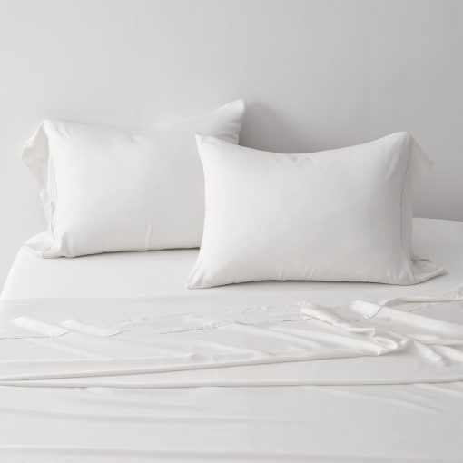 Juego de Sabanas King Size de Tencel y Algodon EVERGRACE, Juego de 4 Piezas, Sabanas de Cama Suaves y Frescas, Sabanas de Lujo de Lyocell de Eucalipto Organico con Bolsillo Profundo, 1 Sabana Ajustable, 1 Sabana Plana, 2 Fundas de Almohada, Blanco - Imagen 2