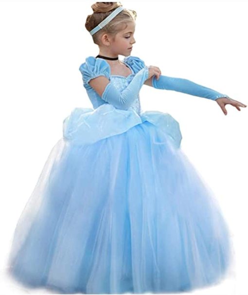 Disfraz de Cenicienta para ninas Vestido de Cenicienta Vestidos de Princesa para ninas Fiesta de Halloween Cosplay con Manga Corta 2-11T