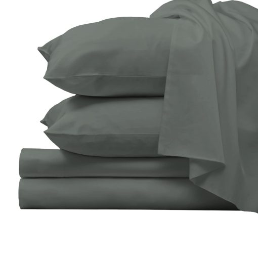 Juego de sabanas 100% de lujo de algodon puro tamano completo gris oscuro, 1000 hilos de algodon peinado de sabana satinada de algodon de alta calidad y juego de funda de almohada, sabanas profundas para 15" (Juego de sabanas de algodon peinado)