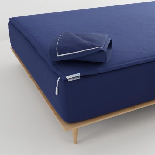 Conjunto de Recambio Extra QuickZip Fitted Plus: 1 Sabana Ajustable (Base + Sabana con Cremallera) & 1 Sabana con Cremallera - Facil de Cambiar, No se Suelta - Suave Percale 400 TC 100% Algodon ? Bolsillos Profundos de 17.5? - Sabanas Tamaño King - Azul Marino Profundo