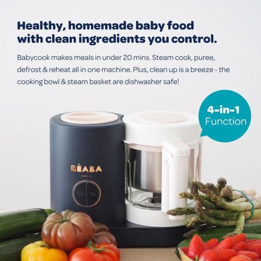 BEABA Babycook Neo, Procesador de alimentos para bebes de vidrio, Licuadora de alimentos para bebes de vidrio, Vaporera de alimentos para bebes 4 en 1, Mezclador de alimentos para bebes de vidrio, Esenciales para bebes, Haga comida para bebes en casa, Hace 34 porciones en 20 minutos, Medianoche - Imagen 6