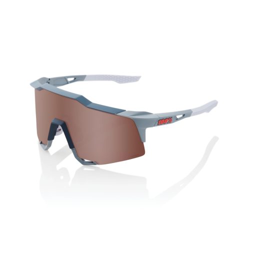 Gafas de Ciclismo de Rendimiento Deportivo 100% SPEEDCRAFT (Gris Piedra Suave - Lente Espejo Hiper Crimson Plateado)