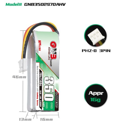 4 Baterias GNB de GAONENG 2S LiPo 350mAh HV 7.6V 70C PH2.0 3PIN para Coche RC 1:28 1/28 4WD Drift K969 K989 wltoys Cepillado - Imagen 5