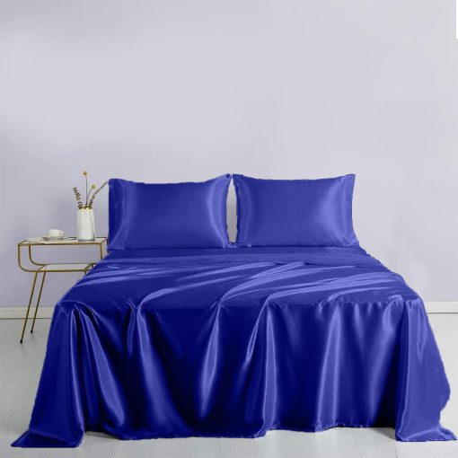 Juego de Sabanas de Seda Satinada Rico Bedding con Bolsillo Profundo de 19 Pulgadas - Juego de Sabanas de Lujo de Hotel - 6 Piezas - Bolsillos Profundos - Transpirables y Refrescantes - Sin Arrugas - Comodas - Sabanas de Cama - (Queen Azul Real)
