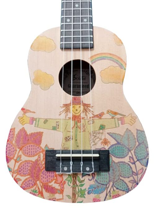 Ukelele de la serie Artist con tapa de abeto solido y fondo y laterales de caoba - Kit para principiantes con bolso de transporte, afinador, cuerdas, correa, puas, pano de limpieza (Scarecrow, 21 pulgadas) - Imagen 4