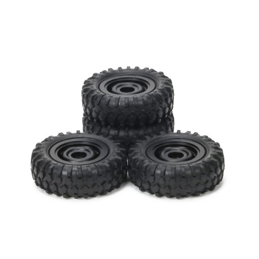 Rueda de aleacion RCAWD con neumaticos de goma para Axial SCX24 RC Crawler 1/24 Piezas de mejora (Negro)