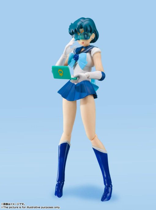 S.H. Figuarts Sailor Moon Sailor Mercury - Edicion de Color de Animacion - (Version de Reventa), Aproximadamente 5.5 pulgadas (140 mm), Figura de Accion Pre-pintada de PVC y ABS - Imagen 3