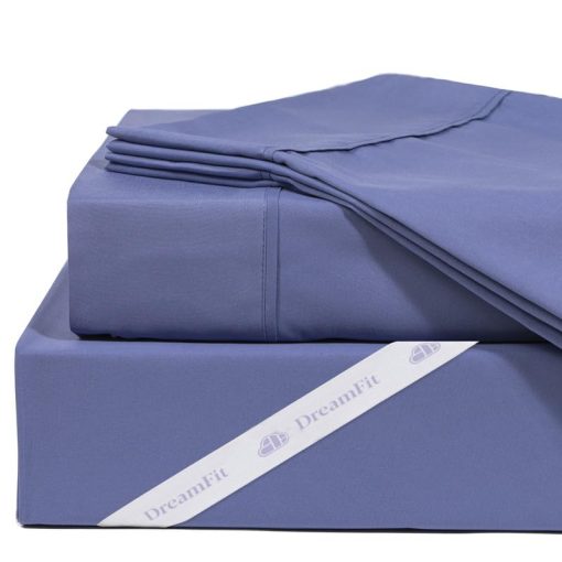 Juego de sabanas DreamFit DreamChill Cooling Bamboo Viscose para camas ajustables con correas elasticas en las esquinas de 20 pulgadas de bolsillo extra profundo transpirables suaves al tacto 100% fabricadas en EE. UU. Tamano California King dividido Azul