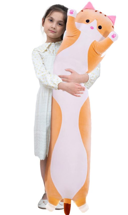 Peluche de Gato Gigante Almohada de Dibujos Animados para Dormir y Abrazar, Suave y Esponjoso Almohada de Cuerpo Largo de Gato para Ninos Novia (Amarillo, 150cm/59 pulgadas)