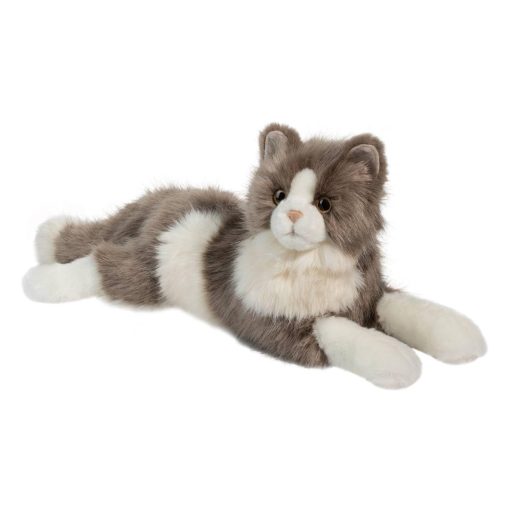 Douglas Cuddle Toys Gretta 24" DLUX Gato de Peluche Gris Acostado de Pelo Largo