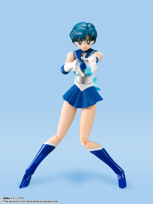S.H. Figuarts Sailor Moon Sailor Mercury - Edicion de Color de Animacion - (Version de Reventa), Aproximadamente 5.5 pulgadas (140 mm), Figura de Accion Pre-pintada de PVC y ABS - Imagen 2