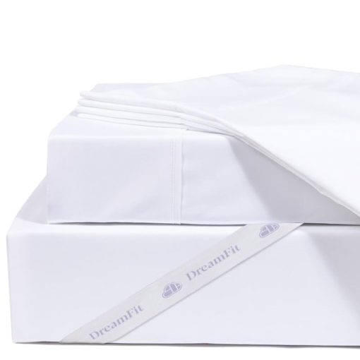 Juego de sabanas DreamFit DreamComfort 100% algodon de fibra larga con bandas elasticas en las esquinas con bolsillos extra profundos de hasta 20 pulgadas Ropa de cama de lujo estilo hotel fabricada en EE. UU. Juego de sabanas Full XL Blanco