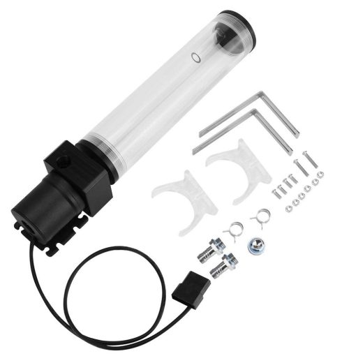 Diyeeni 19W 12v CPU Agua Enfriamiento Bomba Deposito DIY Combo, Bomba de Agua 800L/H, Puerto de Rosca G 1/4", Herramienta de Intercambiador de Calor del Sistema de Enfriamiento de Agua de la CPU de PC, Material Acrilico Transparente, Facil Instalacion (210mm)