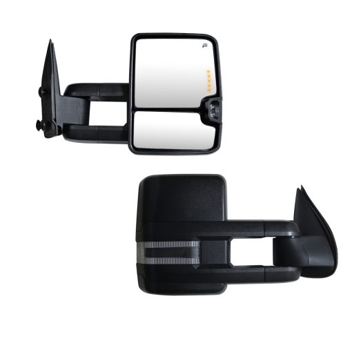 Espejos de remolque compatibles con Chevy Silverado Suburban Tahoe GMC Sierra Yukon 2003 04 05 2006 Espejo lateral con calefaccion y señales de giro, luz de liquidacion, luz de marcha (Juego de 2)
