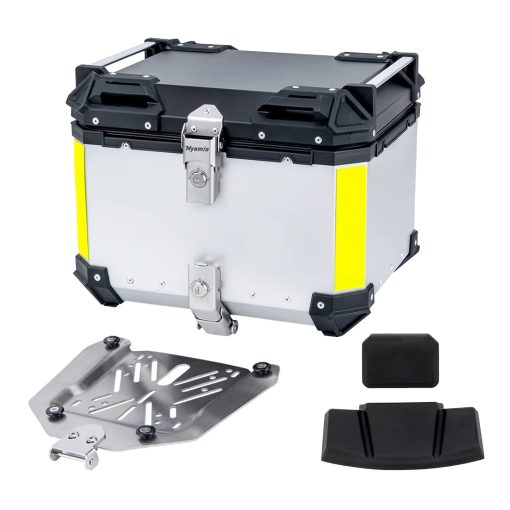Maleta para Motocicleta Myamis de 45L en Aluminio Grueso con Respaldo y Soporte para Montar en la Parte Trasera, Resistente para Almacenar Equipaje
