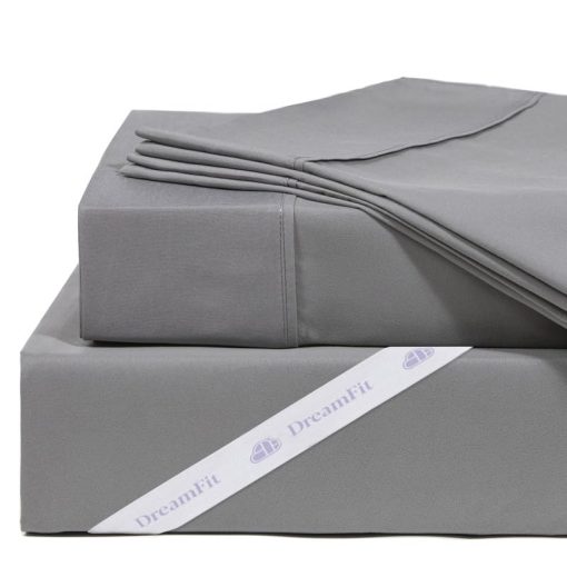 Set de sabanas DreamFit DreamCool 100% algodon egipcio enfriador con correas elasticas en las esquinas para cama ajustable bolsillo extra profundo fabricado en EE. UU. Juego de sabanas Split Head California King Gray