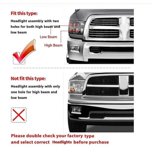 Faros delanteros AXLAHA 2009-2018 para Dodge Ram 1500, 2500/3500 2010-2018 Estilo cuadruple y dual, Carcasa cromada Reflector ambar Sustitucion de lado del conductor y del pasajero - Imagen 7