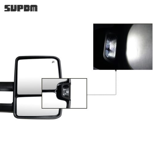Espejos de remolque compatibles con Chevy Silverado Suburban Tahoe GMC Sierra Yukon 2003 04 05 2006 Espejo lateral con calefaccion y señales de giro, luz de liquidacion, luz de marcha (Juego de 2) - Imagen 4