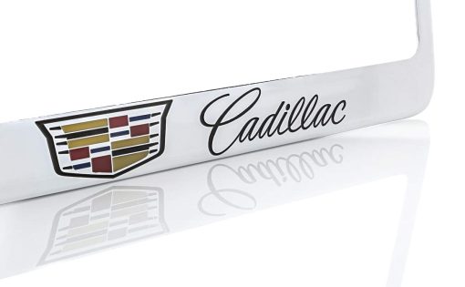 Marco de Placa de Licencia de Laton Cadillac con Escudo y Acabado Cromado (2 Agujeros) - Imagen 2