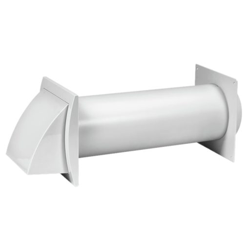 Kit de ventilacion de 5 pulgadas a traves de la pared - Ajustable - Tapa de ventilacion de secadora con lama y conector de tubo y conducto - Blanco - Plastico - con compuerta de gravedad incorporada