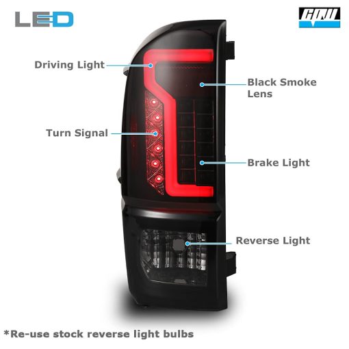 Luces traseras CPW compatibles con [2016 2017 2018 2019 2020 2021 2022 2023 Toyota Tacoma] - Tubo de luz LED de barra trasera (Negro/Lente Ahumado) - Imagen 4