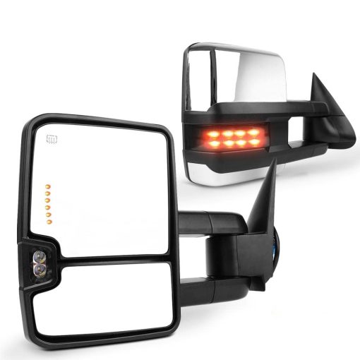 Espejos de remolque SCITOO para Chevy para GMC C/K 1500 2500 3500 1988-1998 1992-1999 para GMC C/K 1500 2500 para Suburbana Tahoe Yukon con senales LED cromadas de energia ahumada Par de espejos laterales