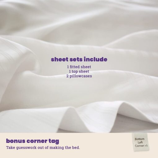 Juego de sabanas 100% Lyocell de Eucalipto de Sheets & Giggles - Todo Temporada, Fabricadas de manera Responsable, Naturalmente Refrescantes, Super Suaves, Absorbentes de Humedad, Equilibrantes de Temperatura, Veganas - Full, Rayas Blancas - Imagen 7