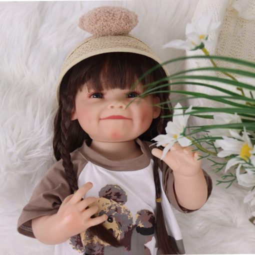 Munecas Realistas de Bebe Renacido Nina, 24 Pulgadas Cuerpo Suave Realista Munecas de Recien Nacido con Vestido Sombrero Pelo Trenzado, Accesorios de Cuerpo de Silicona de Bebe Realista para Ninas de 3+ Anos o Coleccion - Imagen 2