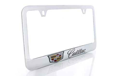 Marco de Placa de Licencia de Laton Cadillac con Escudo y Acabado Cromado (2 Agujeros)