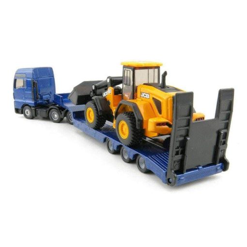 Siku 1790, Camion MAN con remolque bajo y cargador de ruedas JCB, 1:87, Metal/Plastico, Azul/Amarillo, Rampa plegable, Brazo de carga movil - Imagen 4