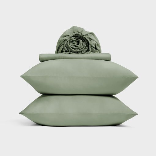 Juego de sabanas de algodon Tencel King Size de 4 piezas EVERGRACE, suaves y frescas, sabanas de lujo de lyocell de eucalipto organico con bolsillo profundo, 1 sabana bajera, 1 sabana plana, 2 fundas de almohada, color verde salvia - Imagen 9