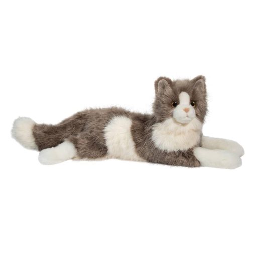 Douglas Cuddle Toys Gretta 24" DLUX Gato de Peluche Gris Acostado de Pelo Largo - Imagen 2