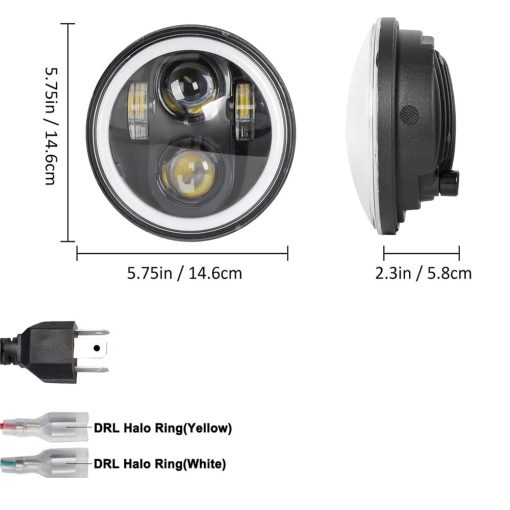 AMUNIESUN 4pcs Faros de 5 3/4" 5.75 pulgadas con Luz Alta Baja Luz de Giro ambar Anillo Halo Blanco DRL, Reemplazo Para Luz H5006 - Imagen 4