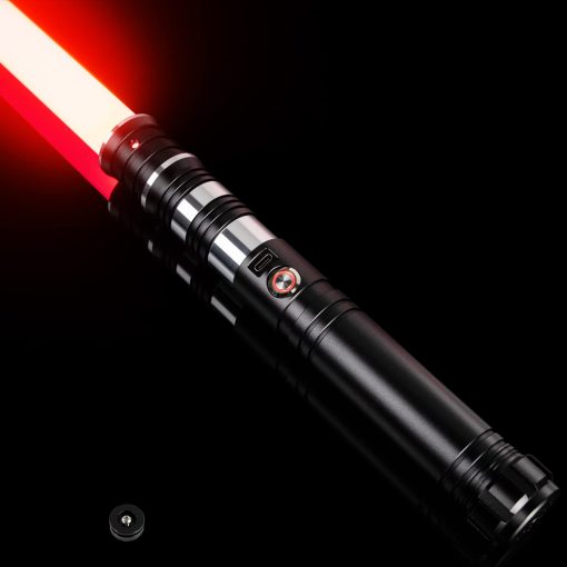 Sable de Luz RGB personalizado, 12 colores cambiantes, 4 fuentes de sonido/Mango de metal, Juguete de regalo de luz de sable para adultos, soporte para duelos intensos, Sable de luz ajustable en volumen con rueda convertec-Negro