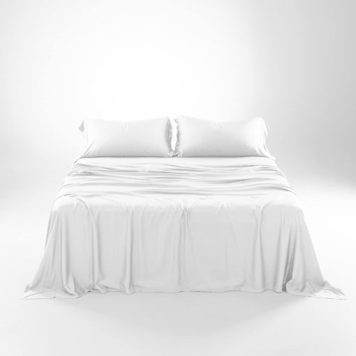 Juego de Sabanas King Size California de Lujo Olive + Crate Luxury 100% Tencel Eucalipto - 4 Piezas | Sabanas Suaves y Frescas | Sabana Ajustable de 18'' Bolsillo Profundo, Sabana Plana & 2 Fundas de Almohada Blanco Nieve - Imagen 4