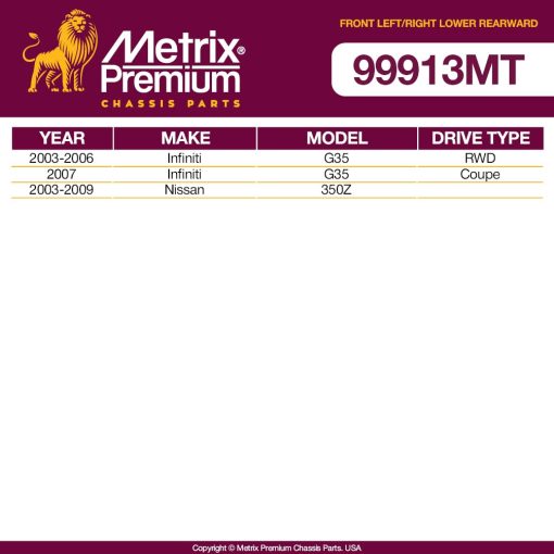 Conjunto de brazo de control inferior trasero delantero L&R Metrix Premium Made in Europe y junta de rotula RK621373 y RK621372 Ajuste 2003-2006 INFINITI G35 RWD uNICAMENTE, 2007 INFINITI G35 Coupe uNICAMENTE, 2003-2009 Nissan 350Z - Imagen 2