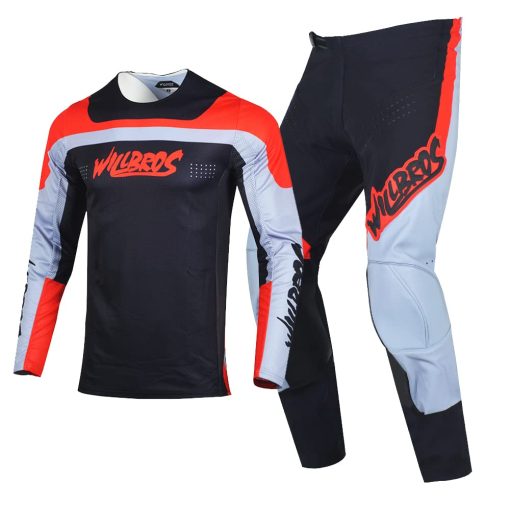 Conjunto de Jersey y Pantalon de Motocross Willbros para Moto Offroad MX Equipo de Carreras para Hombres Adultos Negro Gris Rojo (Jersey S Pantalon 30)