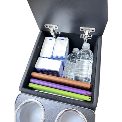 Consola de Asiento Trasero Universal RASNAUTO, Organizador de Centro de Consola con Luz LED, Puerto USB, Portavasos, Almacenamiento de Telefono, Caja de Almacenamiento Grande, Tapa superior acolchada Negra - Imagen 5