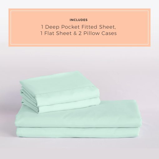 Juego de sabanas PeachSkinSheets Mint Julep - Nivel de Suavidad de 1500 hilos - Sabanas Frescas Extra Suaves para Personas que Tienden a Dormir Calientes y con Sudores Nocturnos - Tamano King Regular - Imagen 2
