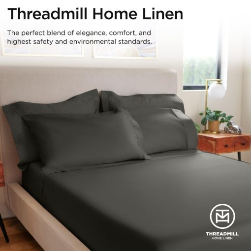 Juego de sabanas Threadmill Luxury de 800 hilos, tamano completo, 100% algodon - Sabana cama de saten gris oscuro, mejor que el algodon egipcio, juego de ropa de cama solida de 4 piezas, se ajusta a bolsillo profundo de 16" - Imagen 8
